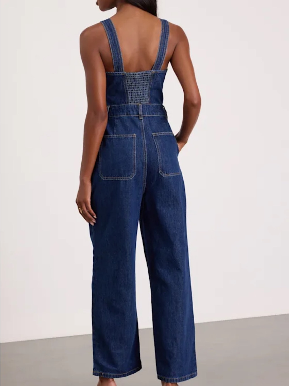 Lulu's Dark Blue Denim Wide-Leg Jumpsuit